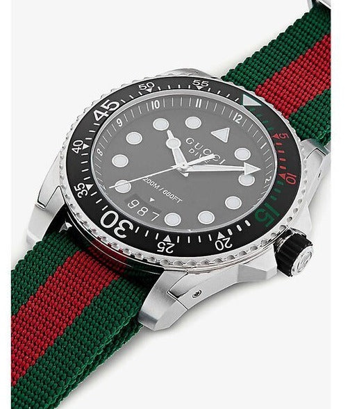  Shop Authentic Gucci Dive Black Dial Red & Green Nylon Strap Watch For Men - YA136209 - Luxxuri