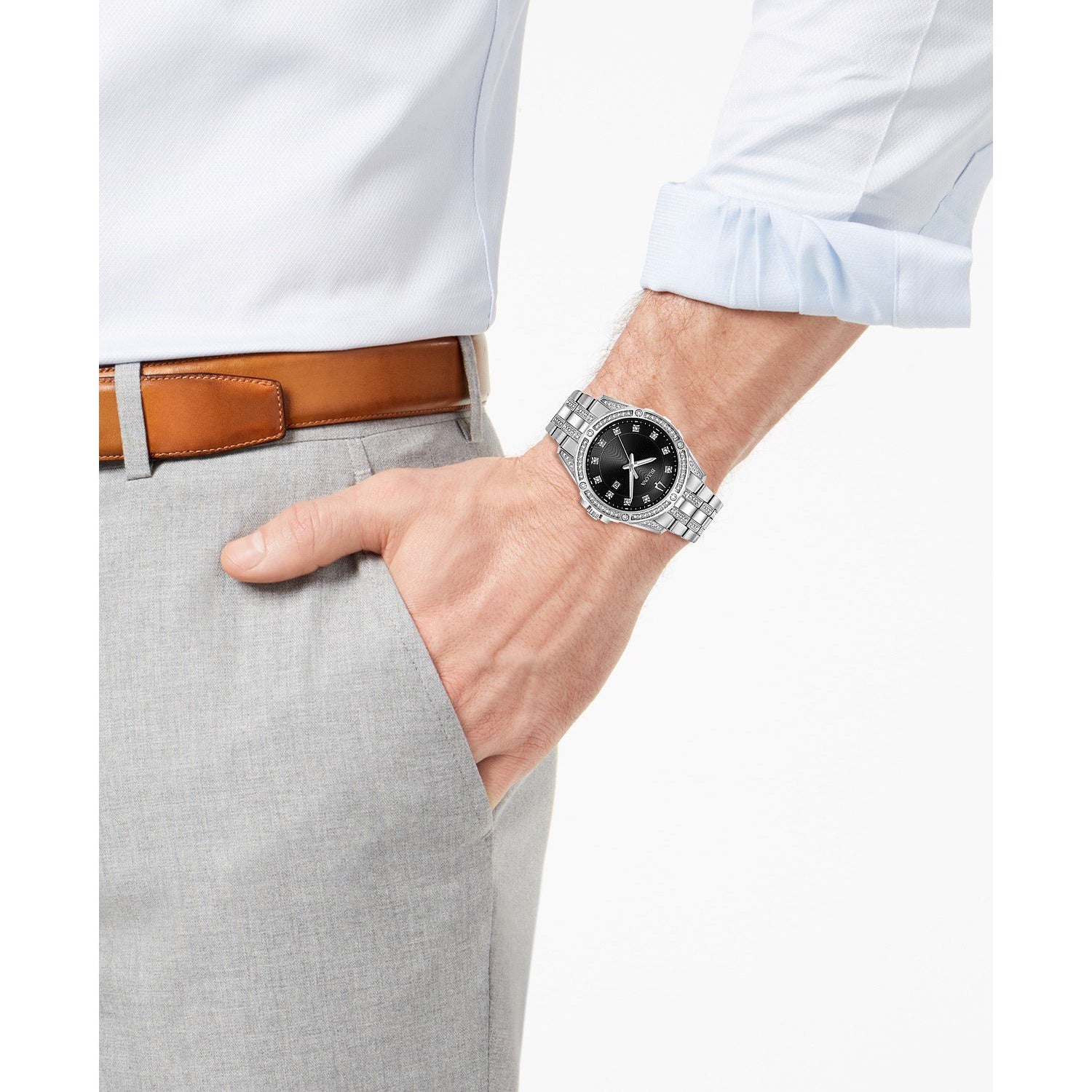  Shop Authentic Bulova Crystal Collection Black Dial Silver Steel Strap Watch for Men - 96K104 - Luxxuri