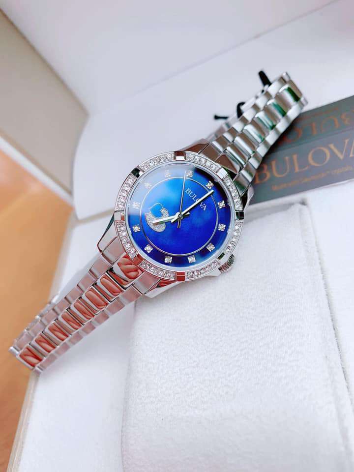  Shop Authentic Bulova Crystal Collection Blue Mother of Pearl Dial Silver Steel Strap Watch for Women - 96L238 - Luxxuri