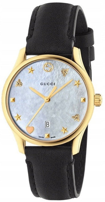  Shop Authentic Gucci G-Timeless Mother of Pearl Dial Black Leather Strap Watch For Women - YA1264044 - Luxxuri
