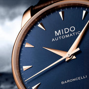  Shop Authentic Mido Baroncelli III Automatic Blue Dial Brown Leather Strap Watch For Men - M8600.3.15.8 - Luxxuri