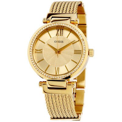  Shop Authentic Guess Soho Champagne Dial Stainless Steel Mesh Bracelet Watch For Women - W0638L2 - Luxxuri