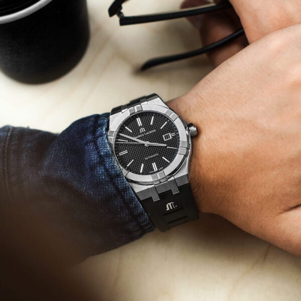  Shop Authentic Maurice Lacroix Aikon Automatic Chronograph Black Dial Black Leather Strap Watch for Men - AI1808-SS000-330-2 - Luxxuri