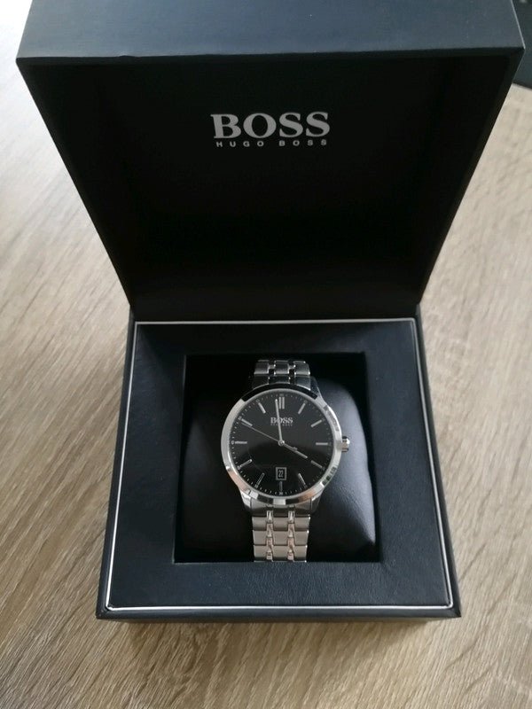  Shop Authentic Hugo Boss Officer Black Dial Silver Steel Strap Watch for Men - 1513614 - Luxxuri