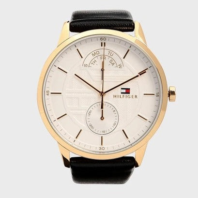  Shop Authentic Tommy Hilfiger Hunter White Dial Black Leather Strap Watch for Men - 1791606 - Luxxuri