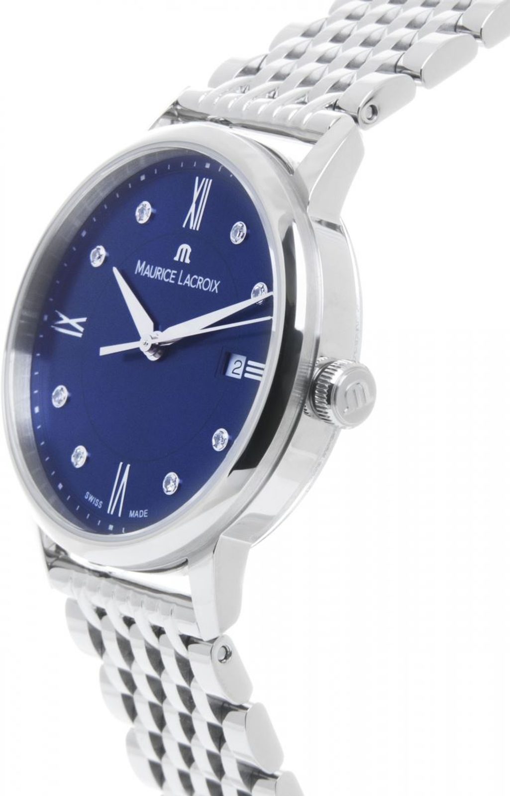  Shop Authentic Maurice Lacroix Eliros Diamonds Blue Dial Silver Steel Strap Watch For Women - EL1094-SS002-450-1 - Luxxuri