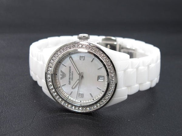  Shop Authentic Emporio Armani Ceramica White Mother of Pearl Dial Stainless Steel Strap Watch For Women - AR1426 - Luxxuri