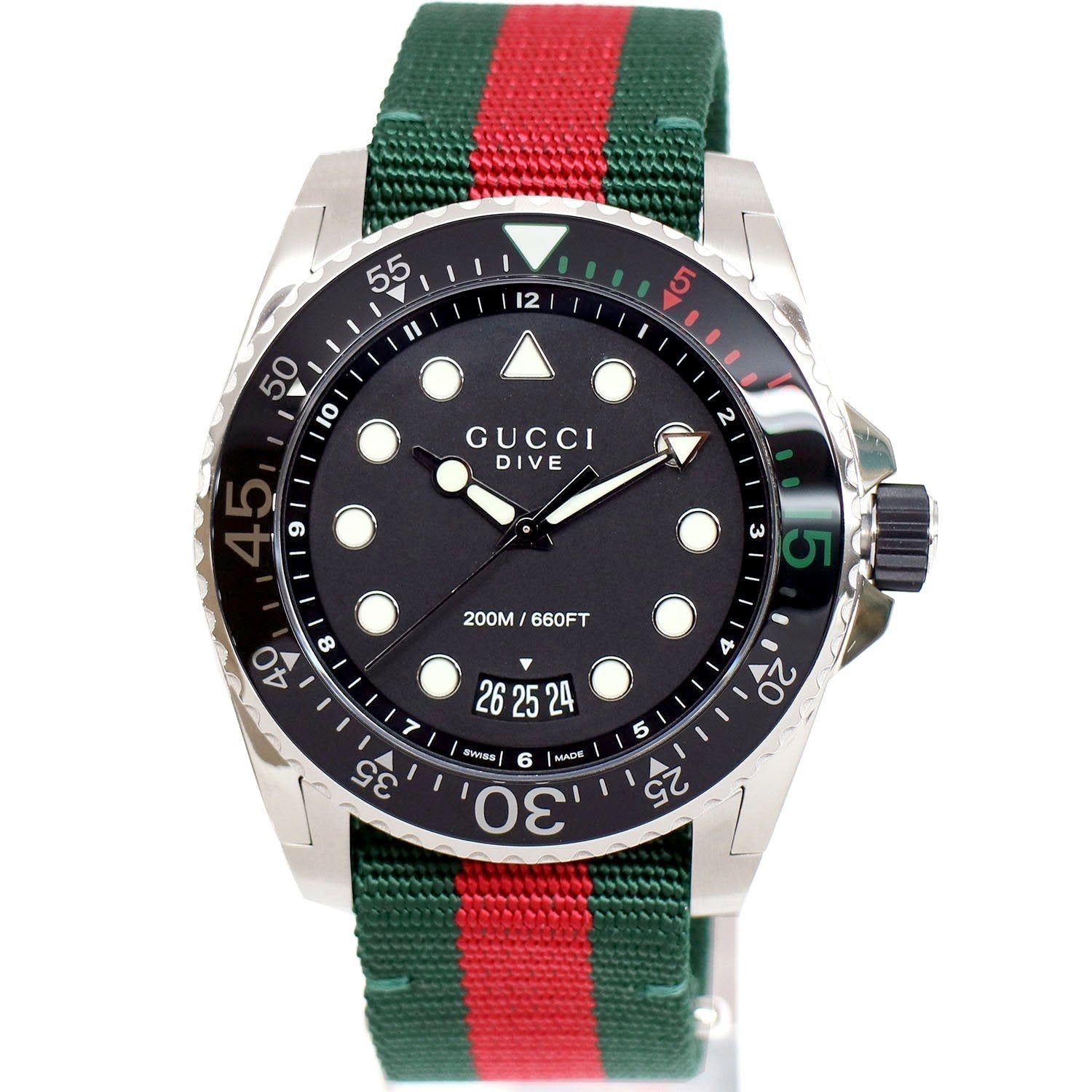  Shop Authentic Gucci Dive Black Dial Red & Green Nylon Strap Watch For Men - YA136209 - Luxxuri