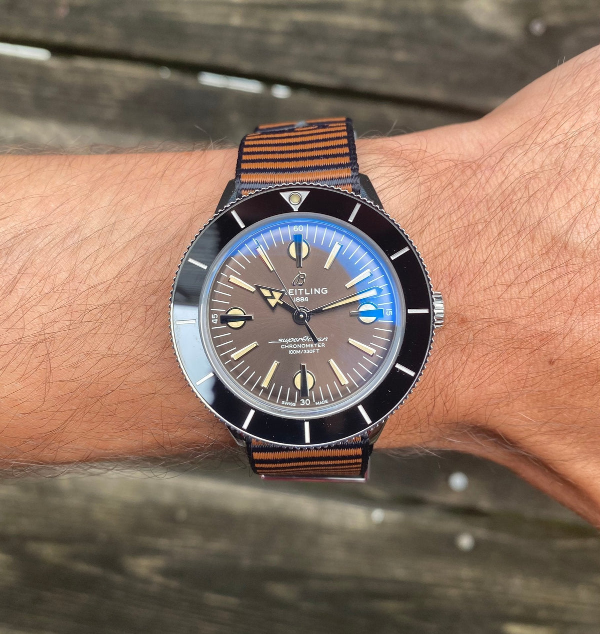  Shop Authentic Breitling Superocean Heritage '57 Outerknown Brown Dial Brown NATO Strap Watch for Men - A103703A1Q1W1 - Luxxuri