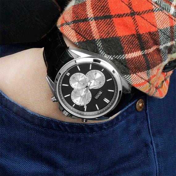  Shop Authentic Hugo Boss Driver Black Dial Black Leather Strap Watch for Men - 1512879 - Luxxuri