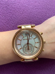  Shop Authentic Michael Kors Sawyer Mother of Pearl White Dial Rose Gold Steel Strap Watch for Women - MK6282 - Luxxuri
