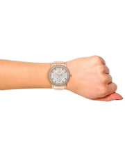  Shop Authentic Guess Dazzler Diamonds Silver Dial Rose Gold Steel Strap Watch for Women - W0335L3 - Luxxuri