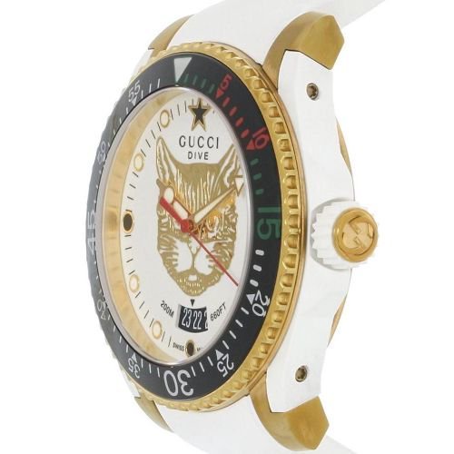  Shop Authentic Gucci Dive Quartz White Dial White Rubber Strap Unisex Watch - YA136322 - Luxxuri