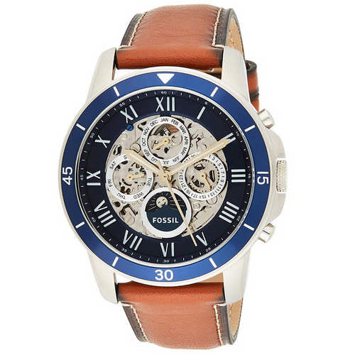  Shop Authentic Fossil Grant Sport Automatic Skeleton Blue Dial Brown Leather Strap Watch for Men - ME3140 - Luxxuri