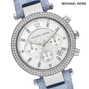 Shop Authentic Michael Kors Parker Silver Dial Blue Leather Strap Watch For Women - MK6936 - Luxxuri