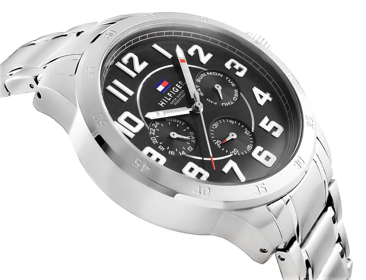  Shop Authentic Tommy Hilfiger Trent Chronograph Black Dial Silver Steel Strap Watch for Men - 1791054 - Luxxuri