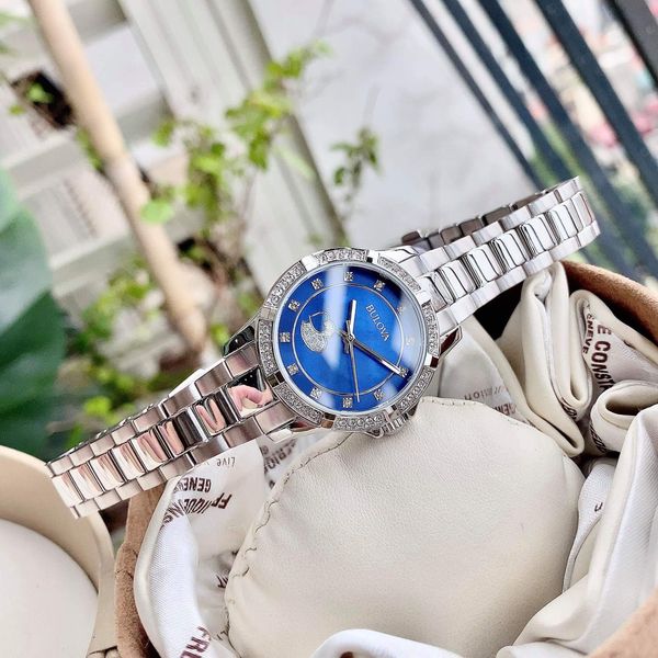  Shop Authentic Bulova Crystal Collection Blue Mother of Pearl Dial Silver Steel Strap Watch for Women - 96L238 - Luxxuri