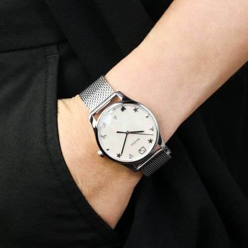  Shop Authentic Gucci G-Timeless Mother of Pearl Dial Silver Mesh Bracelet Watch For Women - YA1264040 - Luxxuri