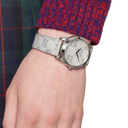  Shop Authentic Gucci G Timeless Quartz Grey Dial Grey Leather Strap Watch For Men - YA1264058 - Luxxuri