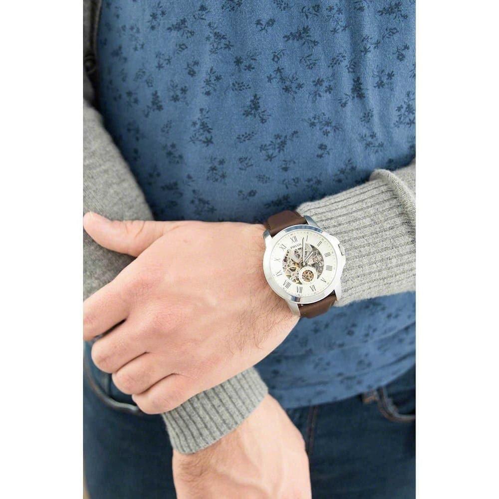  Shop Authentic Fossil Grant Automatic White Dial Brown Leather Strap Watch for Men - ME3052 - Luxxuri