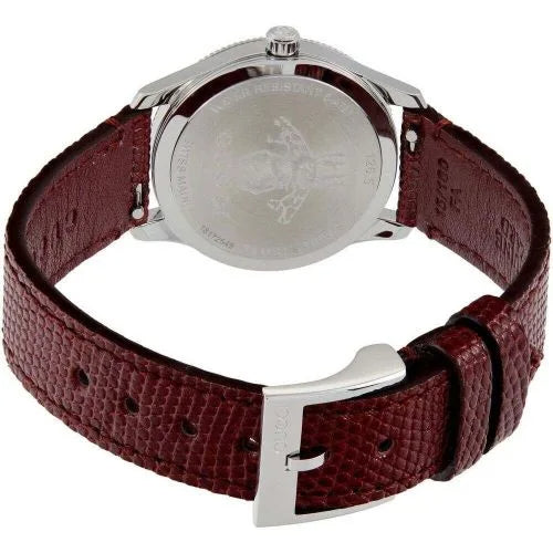  Shop Authentic Gucci G Timeless Quartz Diamonds Pink Dial Red Leather Strap Watch For Women - YA1265017 - Luxxuri