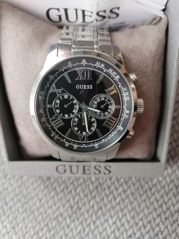  Shop Authentic Guess Horizon Chronograph Quartz Black Dial Silver Steel Strap Watch For Men - W0379G1 - Luxxuri