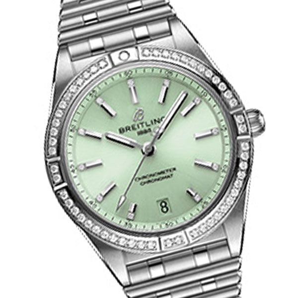  Shop Authentic Breitling Chronomat Automatic 36 Diamonds Green Dial Two Tone Steel Strap Watch for Women - A10380591L1A1 - Luxxuri