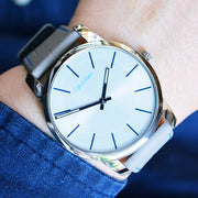  Shop Authentic Calvin Klein City Silver Dial Grey Leather Strap Watch for Men - K2G211Q4 - Luxxuri