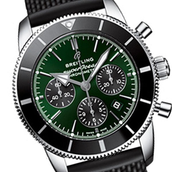  Shop Authentic Breitling Superocean Heritage B01 Chronograph 44 Limited Edition Green Dial Black Mesh Bracelet Watch for Men - AB01621A1L1S1 - Luxxuri