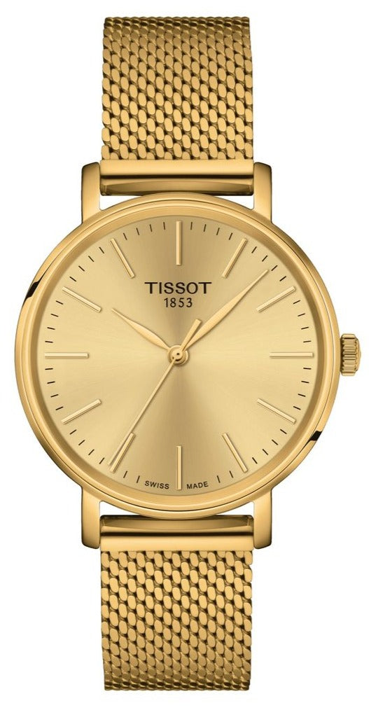  Shop Authentic Tissot Everytime Lady Gold Dial Gold Mesh Bracelet Watch for Women - T143.210.33.021.00 - Luxxuri