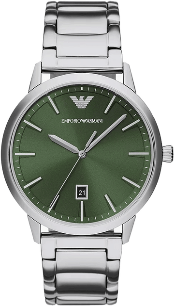 Emporio Armani Claudio Green Dial Silver Steel Strap Watch for Men - AR11575