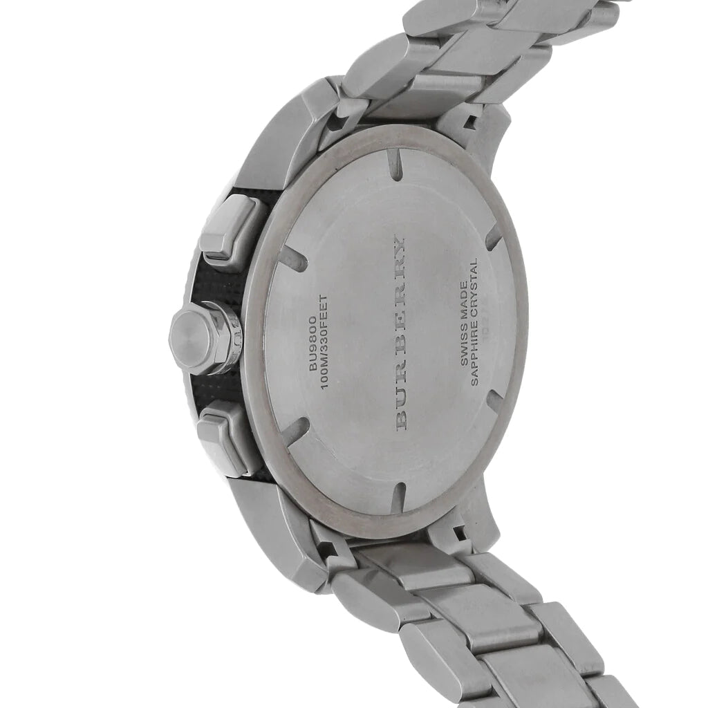  Shop Authentic Burberry Utilitarian Chronograph Black Dial Silver Steel Strap Watch For Men - BU9800 - Luxxuri
