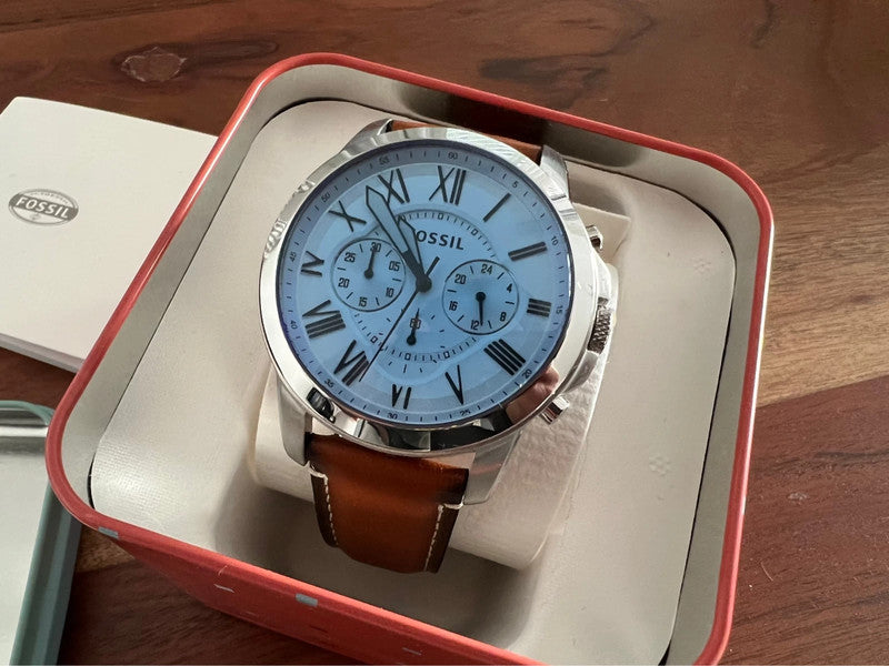  Shop Authentic Fossil Grant Chronograph Blue Dial Brown Leather Strap Watch for Men - FS5184 - Luxxuri