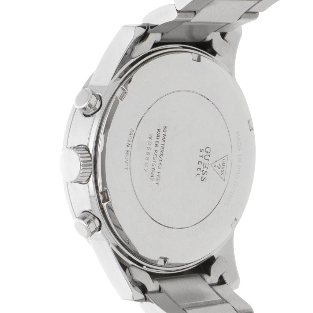  Shop Authentic Guess Atlas Chronograph Silver Dial Silver Steel Strap Watch For Men - W0668G7 - Luxxuri