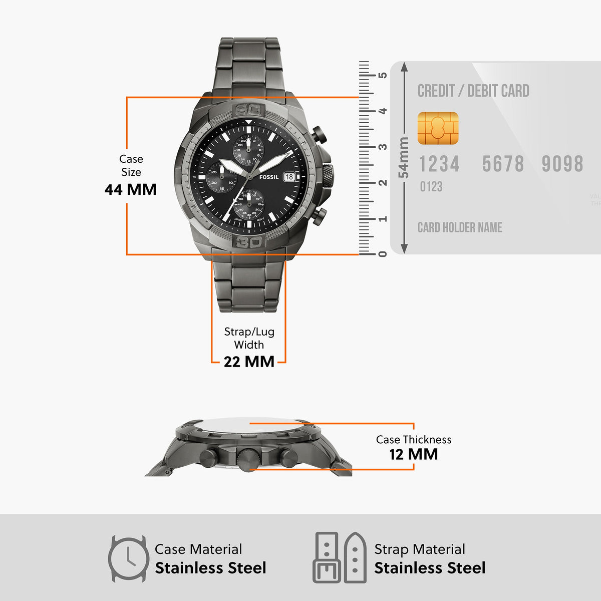  Shop Authentic Fossil Bronson Chronograph Black Dial Grey Steel Strap Watch for Men - FS5852 - Luxxuri