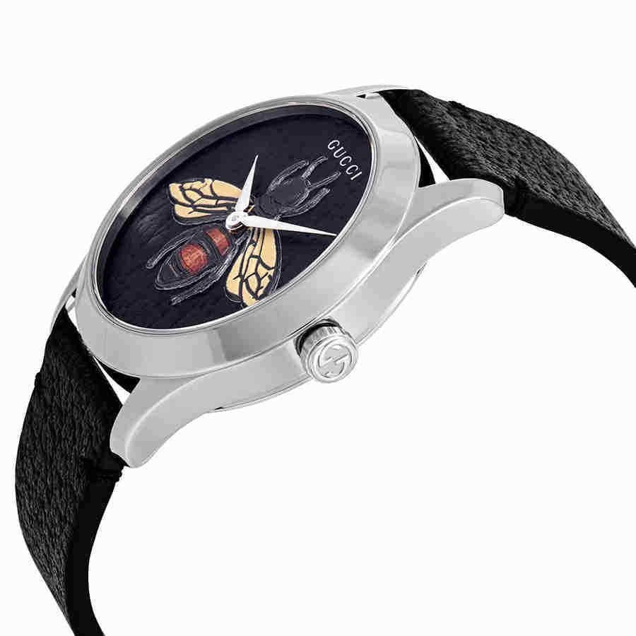  Shop Authentic Gucci G Timeless Bee Black Dial Black Leather Strap Watch For Women - YA1264067 - Luxxuri
