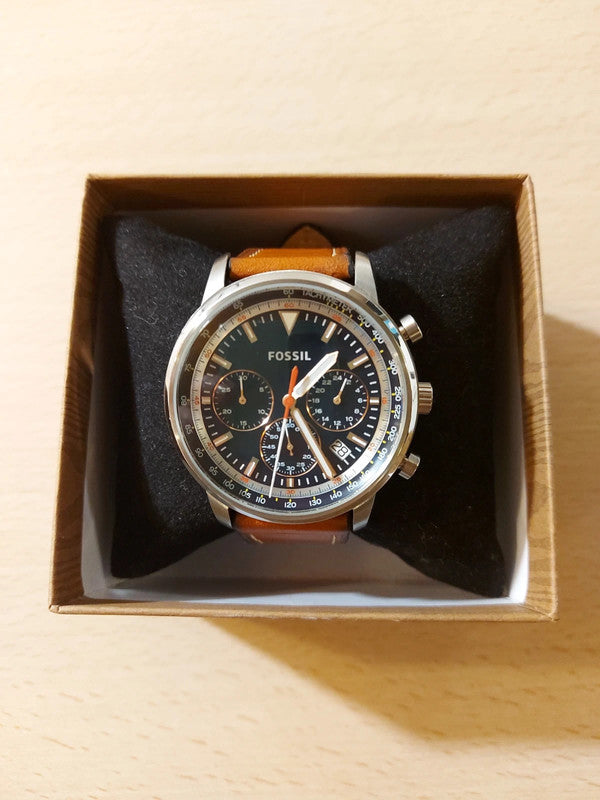  Shop Authentic Fossil Goodwin Chronograph Blue Dial Brown Leather Strap Watch for Men - FS5414 - Luxxuri