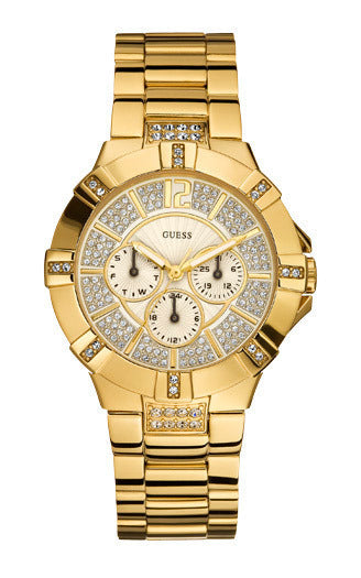  Shop Authentic Guess Vista Diamonds Gold Dial Gold Steel Strap Watch for Women - W13573L1 - Luxxuri