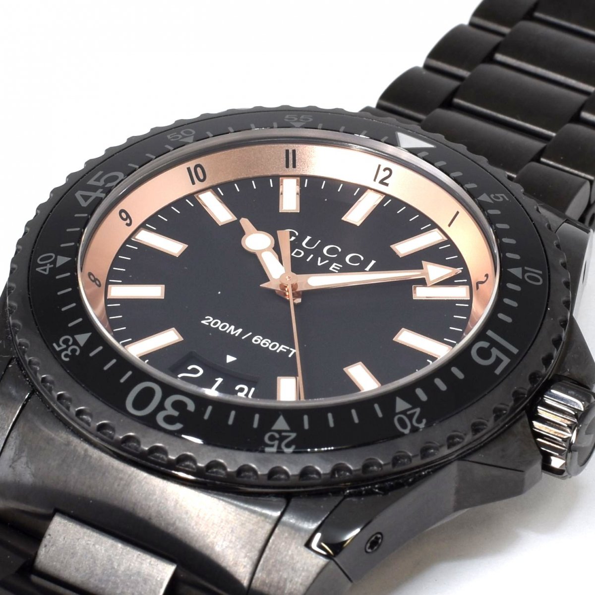  Shop Authentic Gucci Dive Quartz Black Dial Black Steel Strap Watch For Men - YA136213 - Luxxuri