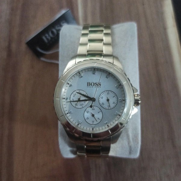  Shop Authentic Hugo Boss Premiere White Dial Gold Steel Strap Watch for Women - 1502445 - Luxxuri