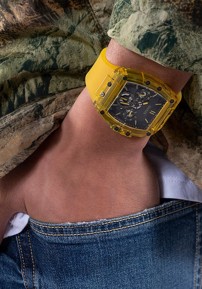  Shop Authentic Guess Phoenix Multi Function Black Dial Yellow Rubber Strap Watch for Men - GW0203G6 - Luxxuri