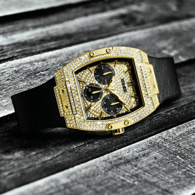  Shop Authentic Guess Raven Diamonds Champagne Dial Black Rubber Strap Watch For Women - GW0105L2 - Luxxuri
