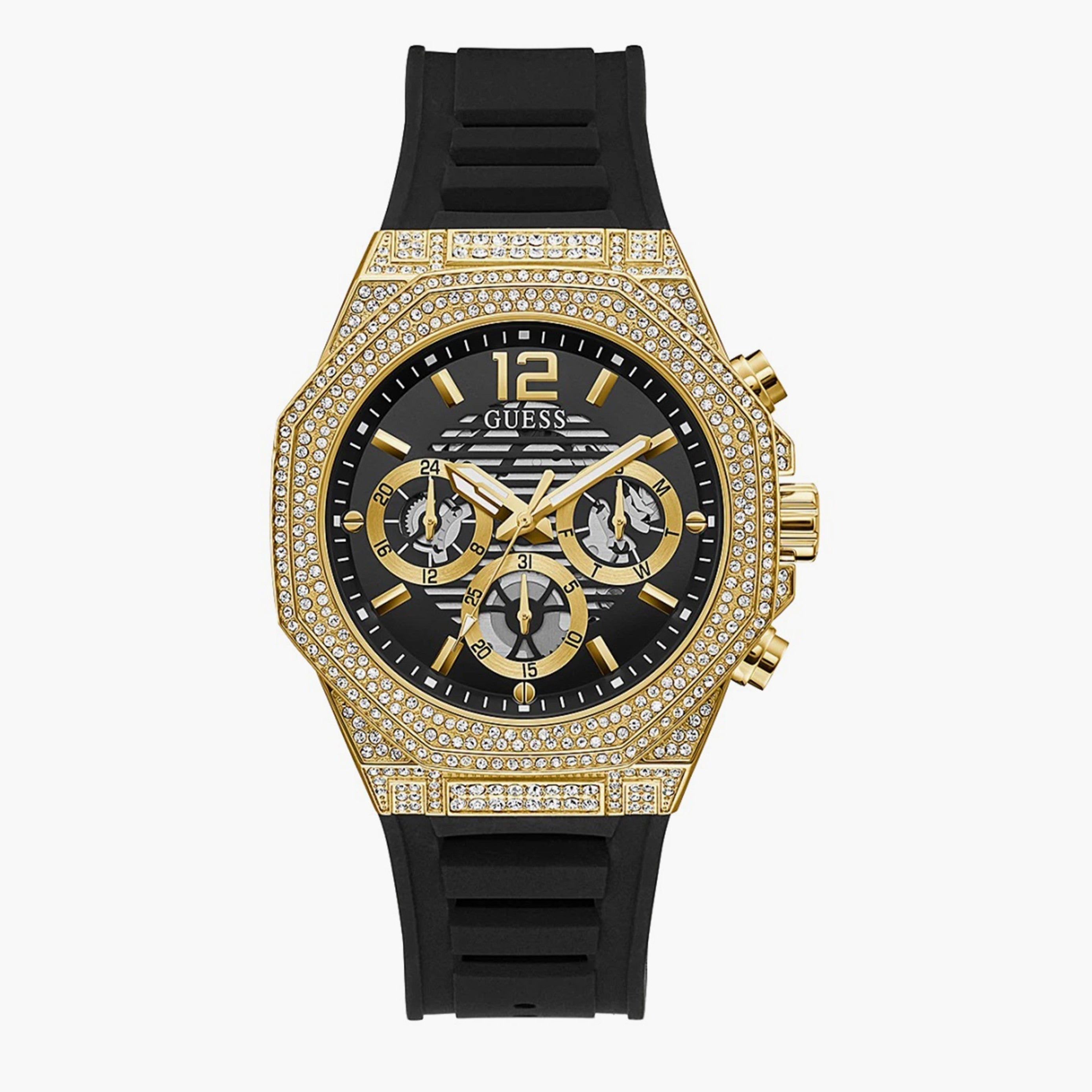  Shop Authentic Guess Momentum Chronograph Diamonds Black Dial Black Silicone Strap Watch For Men - GW0518G2 - Luxxuri