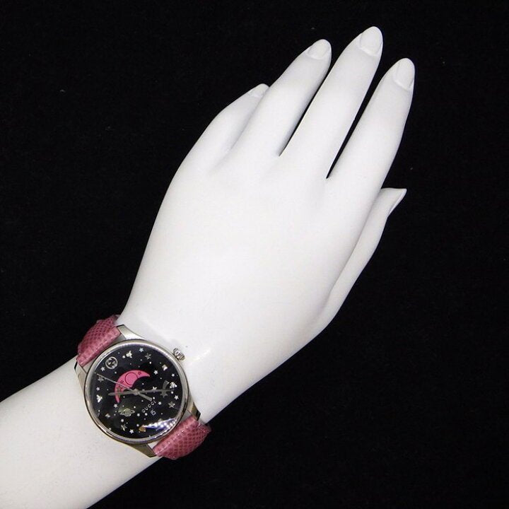  Shop Authentic Gucci G-Timeless Moonphase Black Dial Pink Leather Strap Watch For Women - YA1264046 - Luxxuri