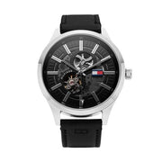  Shop Authentic Tommy Hilfiger Spencer Skeleton Black Dial Black Leather Strap Watch for Men - 1791641 - Luxxuri