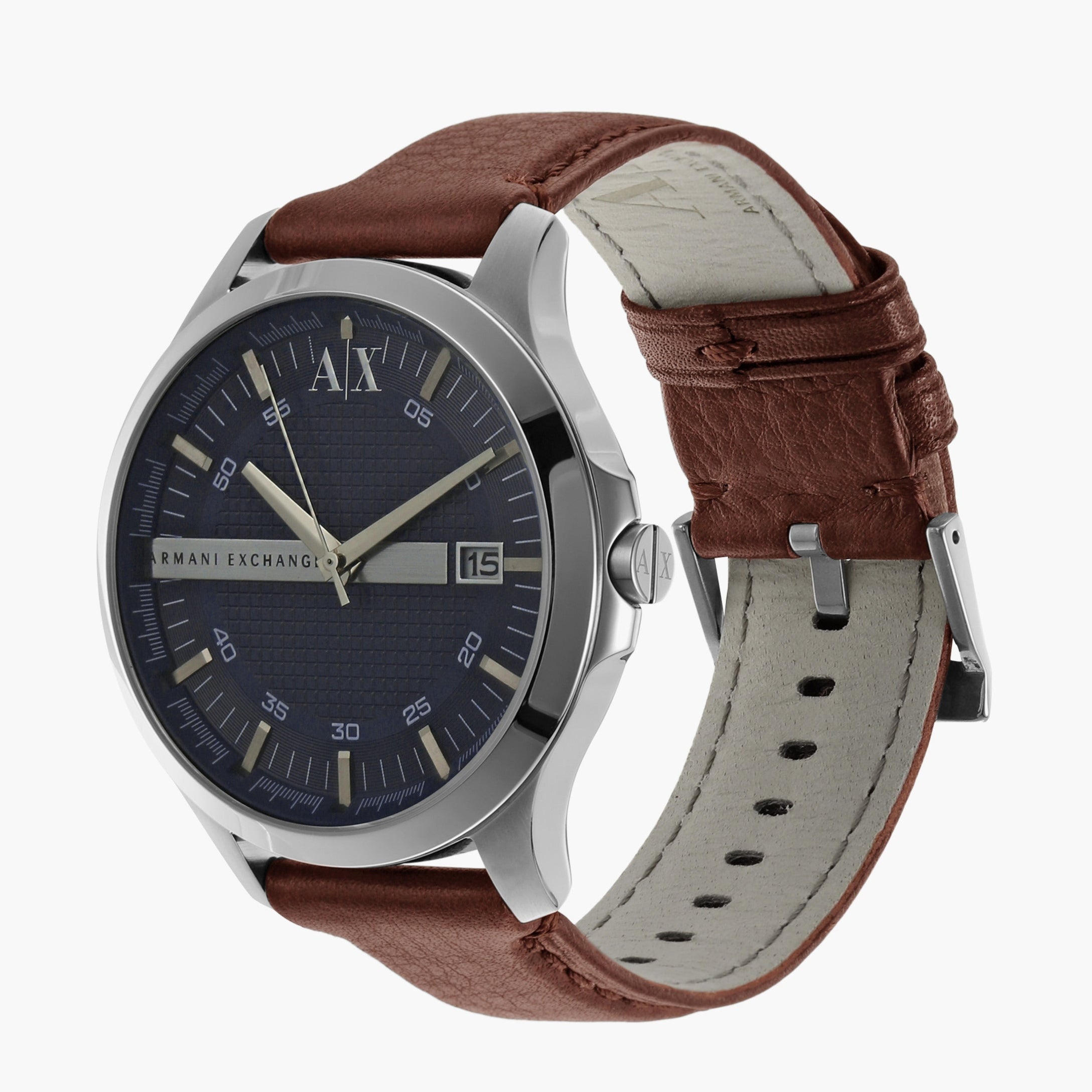  Shop Authentic Armani Exchange Hampton Chronograph Blue Dial Brown Leather Strap Watch For Men - AX2133 - Luxxuri