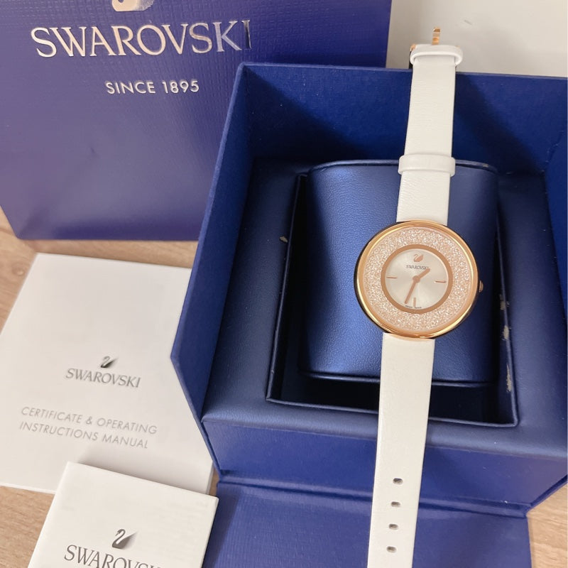  Shop Authentic Swarovski Crystalline Pure White Dial White Leather Strap Watch for Women - 5376083 - Luxxuri