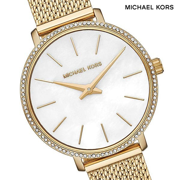  Shop Authentic Michael Kors Pyper Quartz Mother of Pearl White Dial Gold Mesh Bracelet Watch For Women - MK4619 - Luxxuri