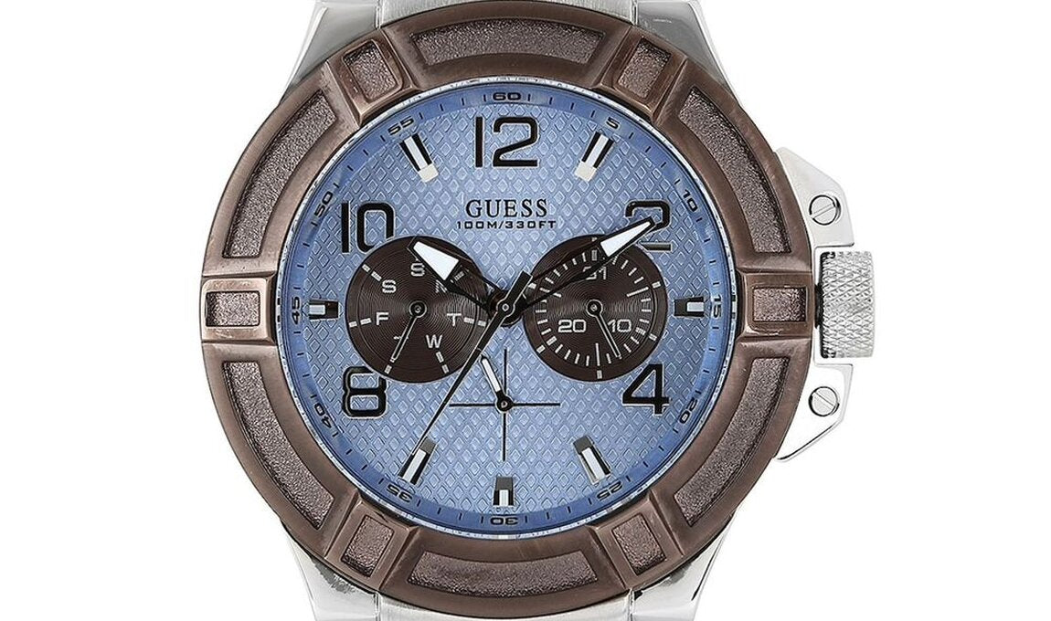  Shop Authentic Guess Rigor Analogue Quartz Blue Dial Brown Leather Strap Watch For Men - W0040G10 - Luxxuri