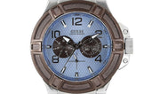  Shop Authentic Guess Rigor Analogue Quartz Blue Dial Brown Leather Strap Watch For Men - W0040G10 - Luxxuri